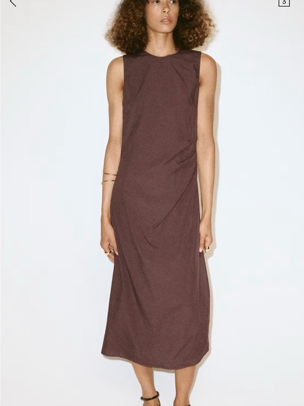Mango Sleeveless Midi Dress in Deep Brown
